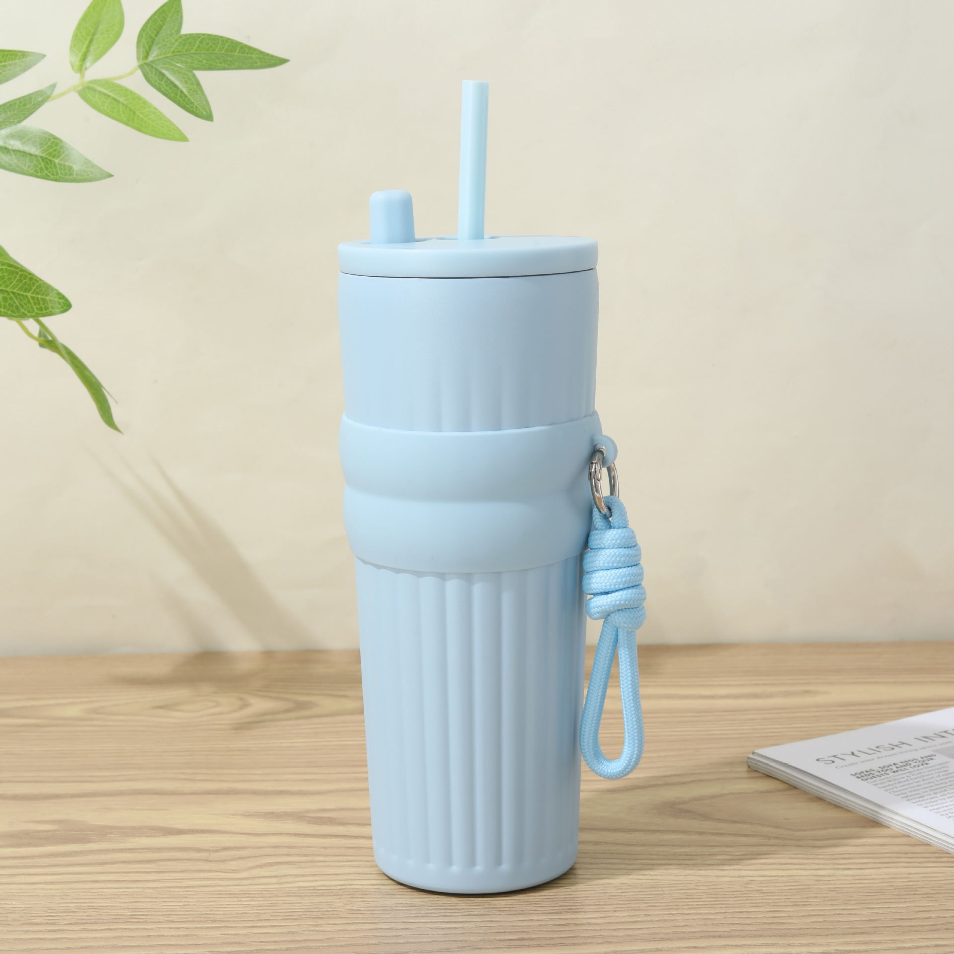 Nueva taza de paja de alto valor facial con cuerda 316 taza de aislamiento térmico de acero inoxidable taza de hielo portátil de gran capacidad