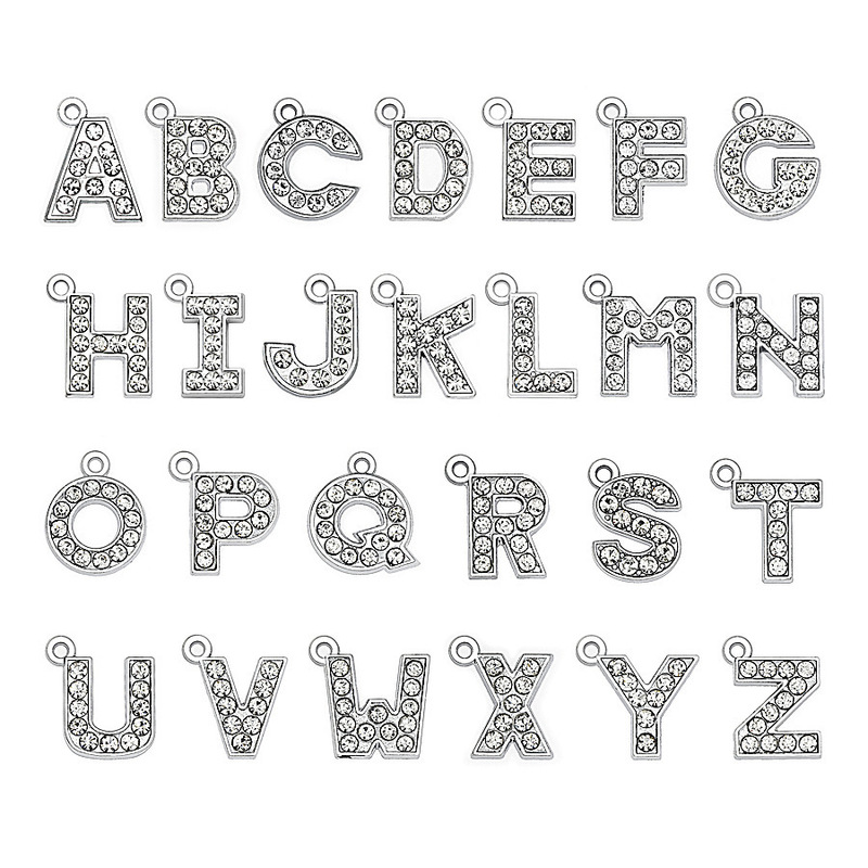 Supply 15mm diamond-encrusted English letter pendant diy personality clavicle chain clothing luggage alloy jewelry accessories Supply 15mm diamond-encrusted English letter pendant diy personality clavicle chain clothing luggage alloy jewelry accessories
