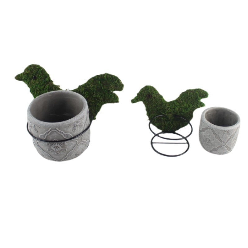 Cement Flower Pot New Office Desktop Mini Cement Flower Pot with Cute Birds
