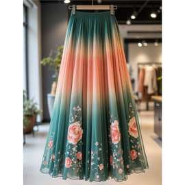 法式复古洋气漂亮印花半身裙2025秋季新款超仙高级感收腰长款裙子