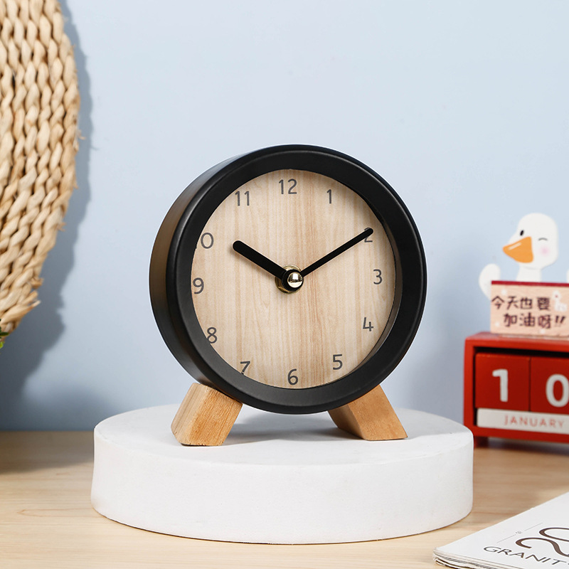 Creative Solid Wood Clock Table Clock Ins Style Simple Desktop Clock Display New Bedroom Silent Table Clock