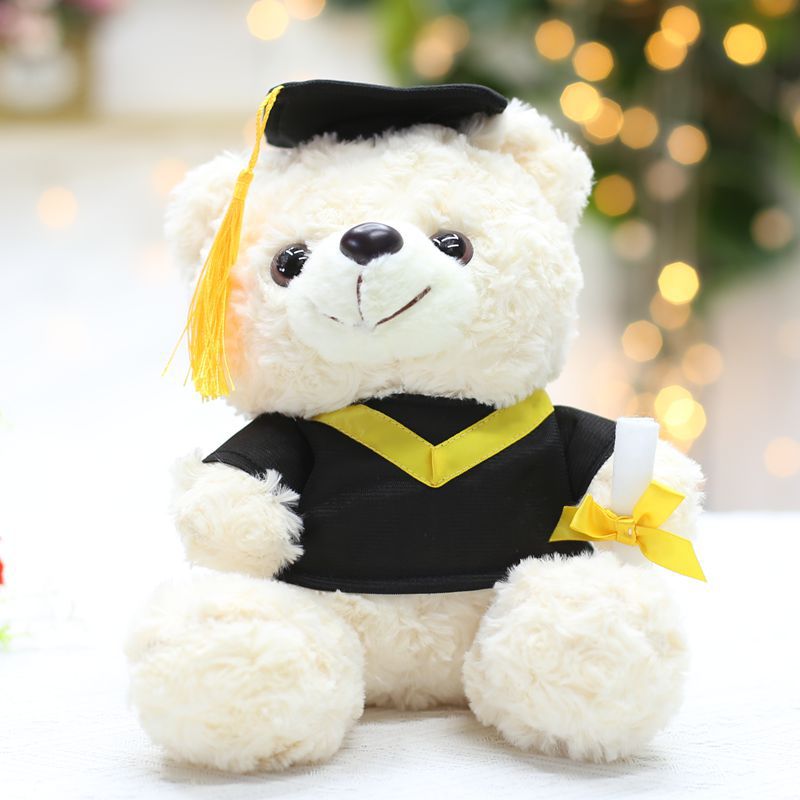 Venta al por mayor de uniformes de licenciatura, maestría, oso de doctorado, juguete de peluche, muñeca de oso graduado, muñeca de trapo impresa, regalo de graduación