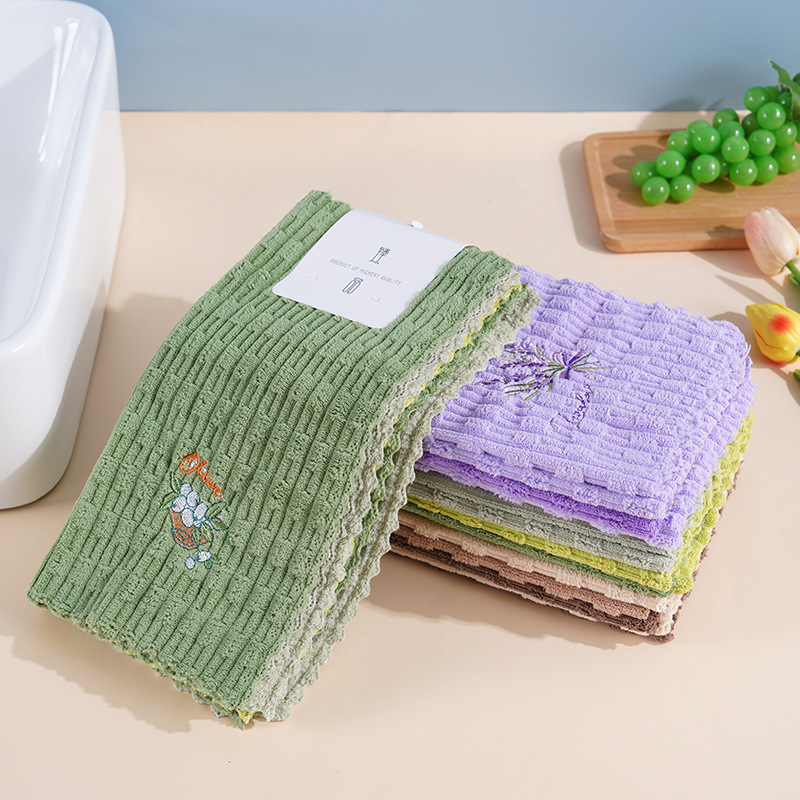 Cross-Border Thickened Cleaning Cloth, Kitchen Dishwashing Cloth, Foreign Trade Cleaning Cloth, Embroidered Towel, Absorbent Non-Shedding Square Towel, Scouring Pad