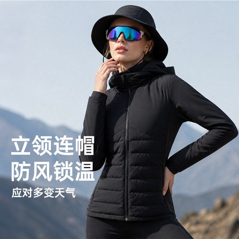 Chaqueta de plumón de ganso LU para invierno, deportiva, corta, cálida, estilo montaña, para correr, yoga, para mujer.