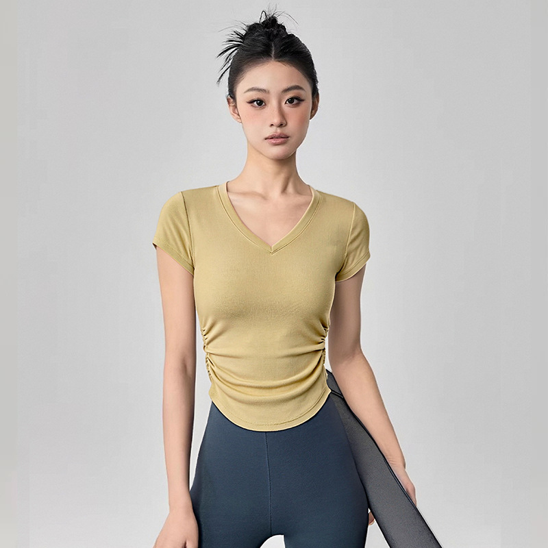 健身服运动短袖女夏季新款紧身显瘦V领瑜伽服T恤跑步训练健身上衣