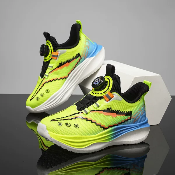 Children's sports shoes with knob closure, breathable mesh, lightweight, cushioned, for boys, campus running shoes, wholesale in stock