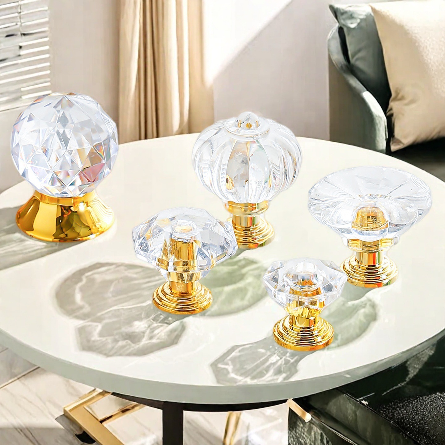 拉手抽屉亚克力装饰配件塑料水晶锅盖顶珠把手手办单孔衣柜钻石