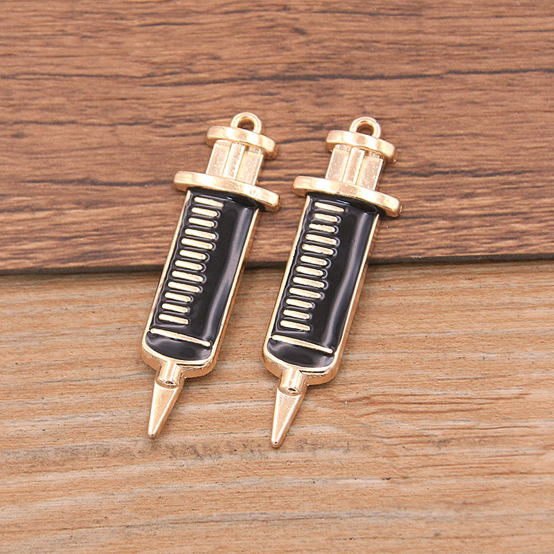 6 encanto médico DIY aleación accesorios de la joyería 2 color base gota aceite estetoscopio jeringa amor colgante