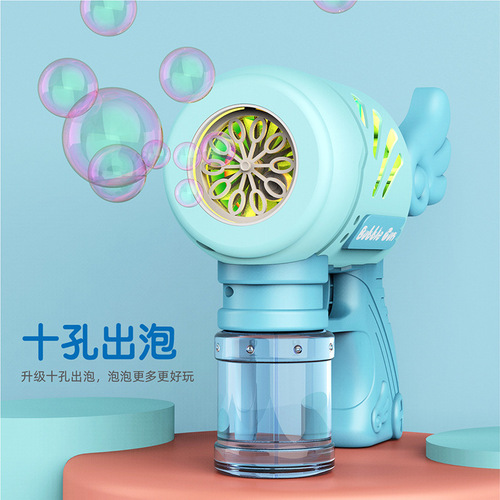 Hollywood Angel Multi-Hole Bubble Machine with Electric Lights, 10-Hole Bubble Gun, Children's Outdoor Bubble Toy, Booth Wholesale
