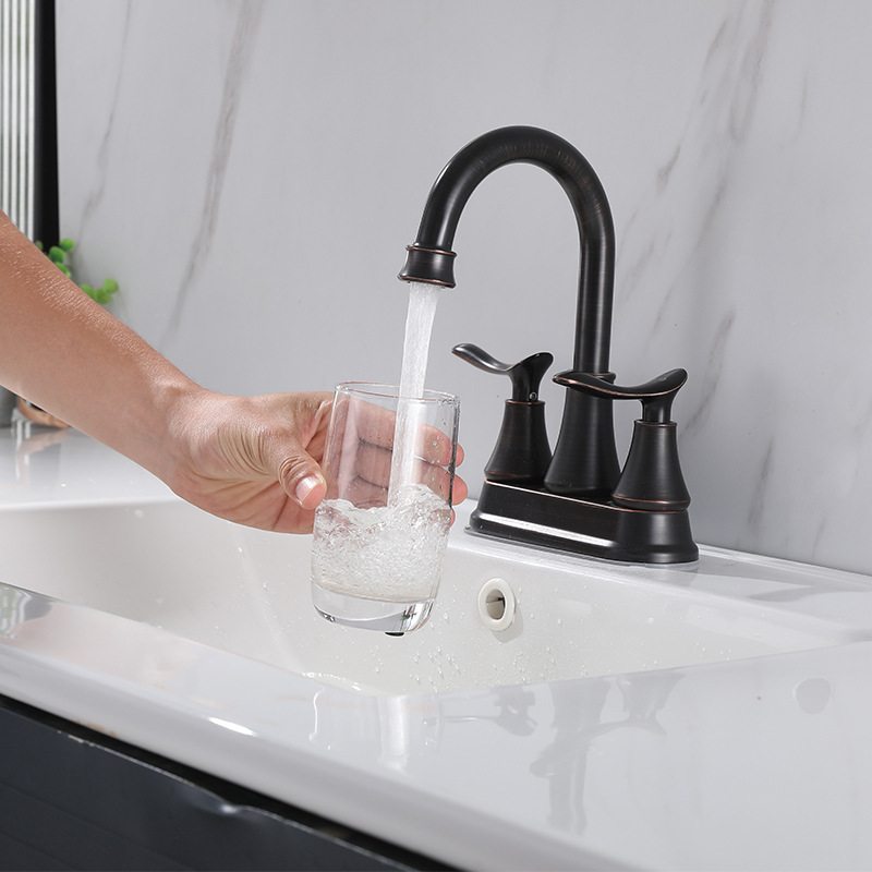 Cross-Border American-Style Basin Faucet 4inch Double-Handle Double-Opening Bathroom Washbasin Hot and Cold Water Faucet