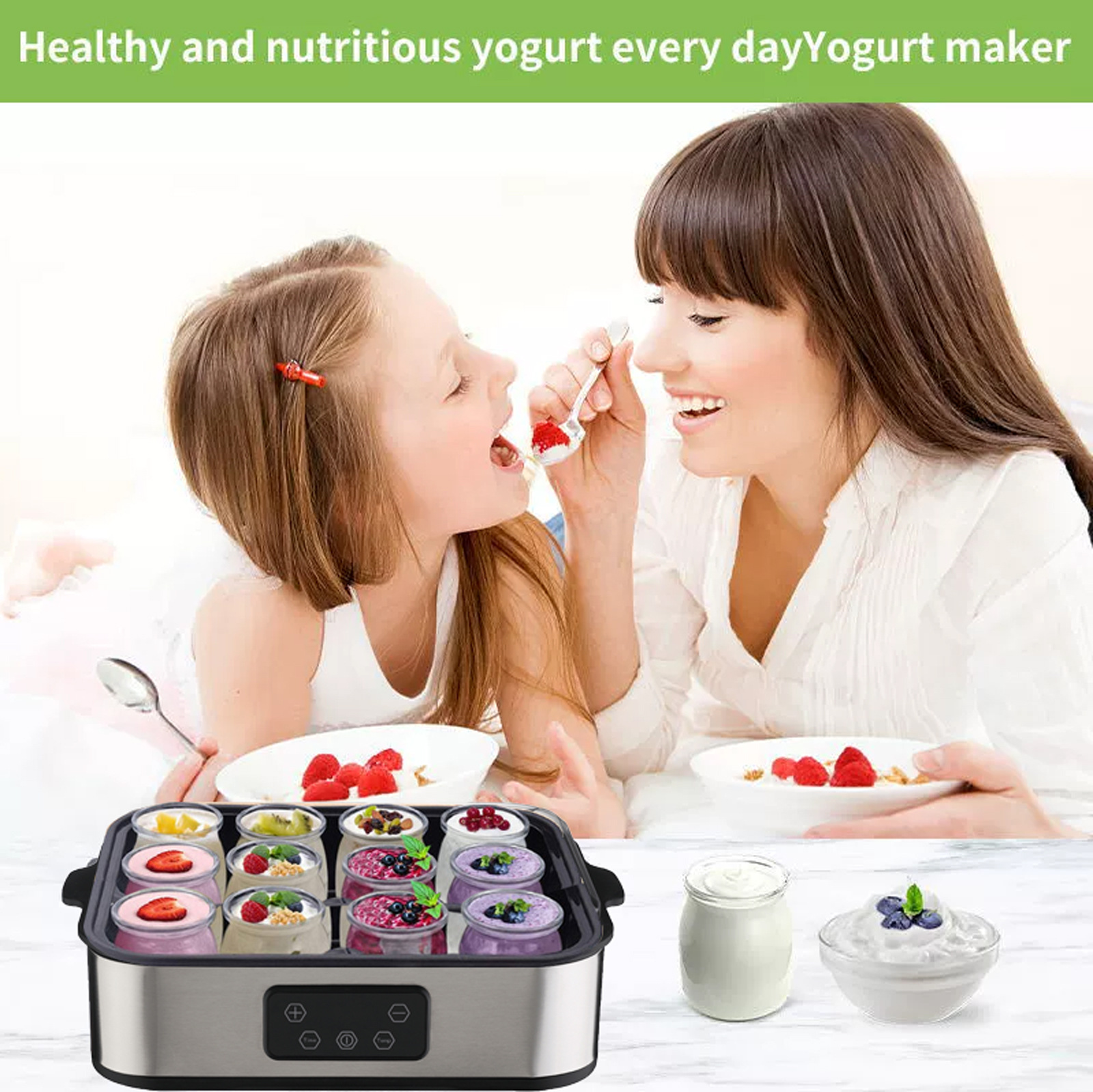 12 tazas de máquina de yogur mermelada helado yogur pudín desayuno máquina de fermentación YOGURT MAKER para uso transfronterizo