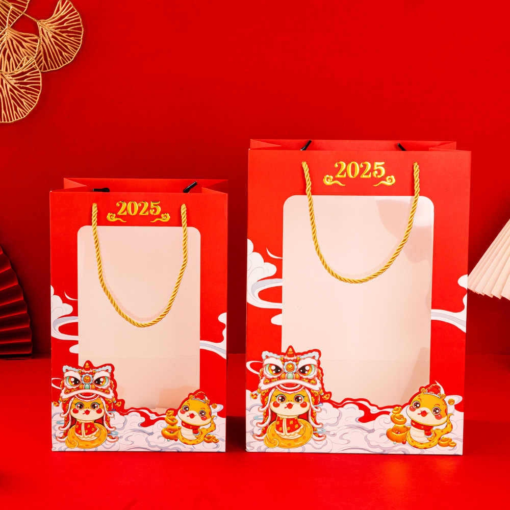 Bolsa de regalo de ventana de la serpiente, bolsas de mano, bolsas de embalaje, regalo de Año Nuevo, Festival de Primavera, rojo, 2025 nuevo, de alta calidad
