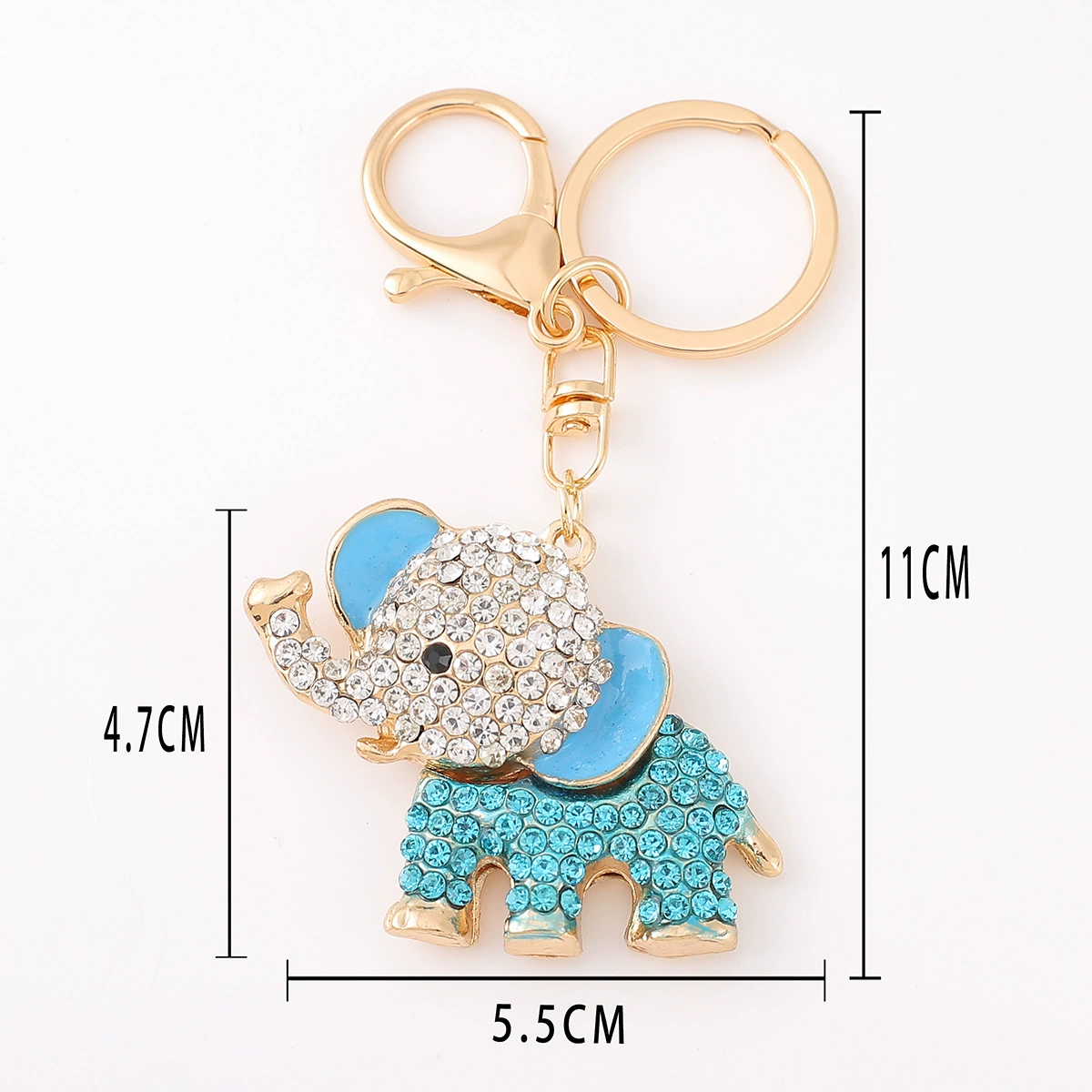 Ф fashionable metal elephant keychain with car crystal rhinestones, promotional gift pendant wholesale