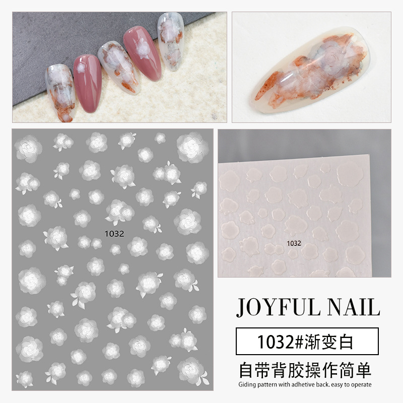 Pequeño Libro Rojo mismo estilo japonés gradiente blanco pequeña flor uñas pegatinas 3D impermeable pequeño fresco uñas calcomanías con adhesivo