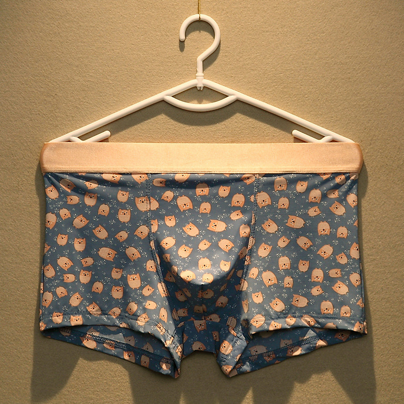 Mingfang Men's Boxer Ice Silk Underwear Men's Summer Thin Youth Cartoon Print Breathable Mid-Waist Boxer Shorts