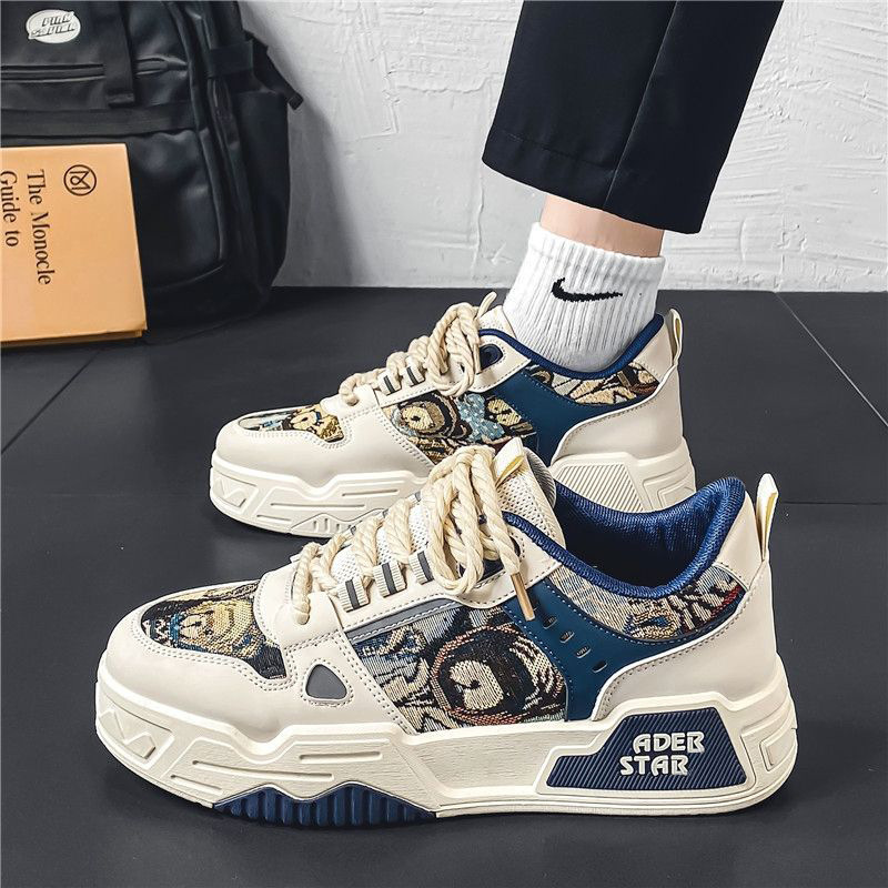 Men's Winter Breathable Versatile Casual Design Niche Sneakers Youth Sports Thick-Soled Height-Increasing Canvas Trendy Shoes