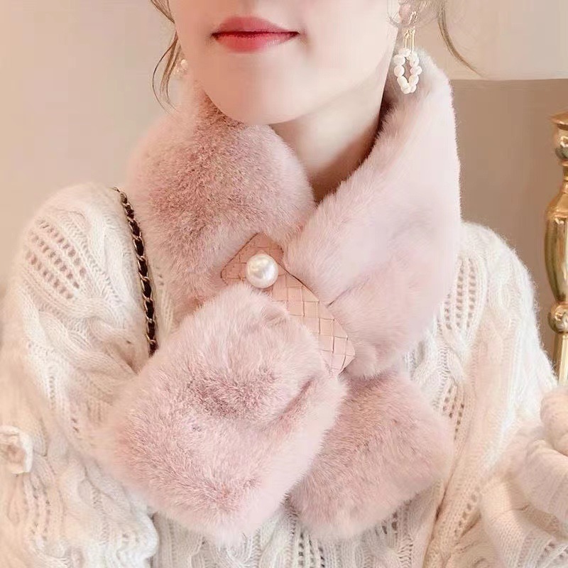 獭兔毛围巾女冬季加厚保暖时尚百搭脖套护颈仿皮草懒濑兔毛绒围脖