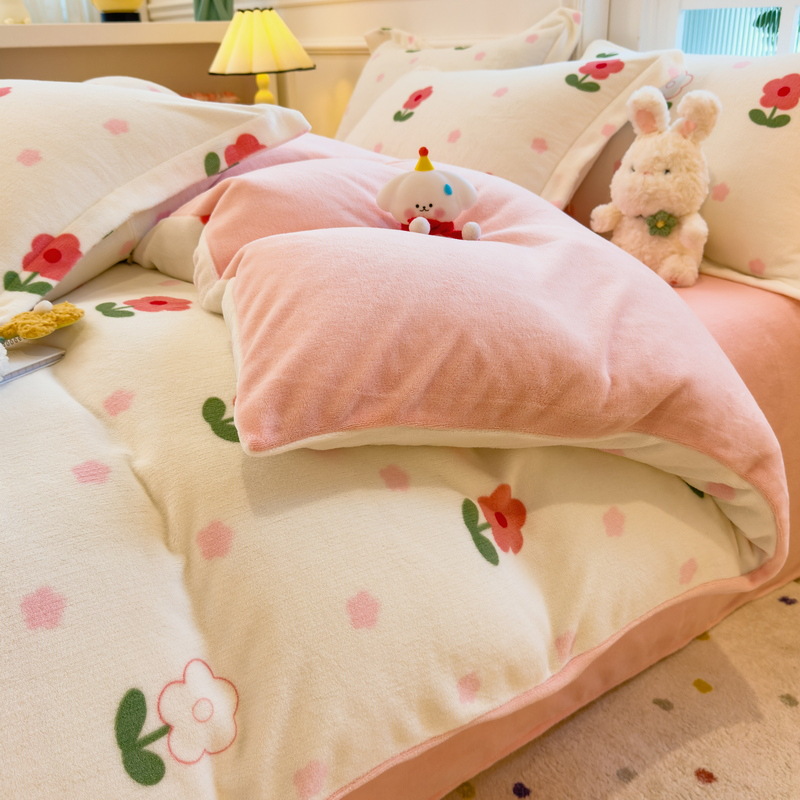 2026 nuevo invierno engrosado leche de lana de coral sábanas de lana de cama cubierta ropa de cama de dormitorio de tres piezas