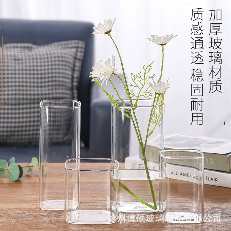 Квадратная простая стеклянная ваза для гидропоники, маленькая ваза для цветов, свежий декор для дома, гостиной, креативные украшения для сухоцветов