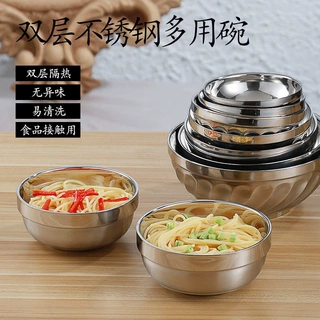 304不锈钢碗加厚双层隔热防烫饭碗食堂家用成人学生汤碗批发