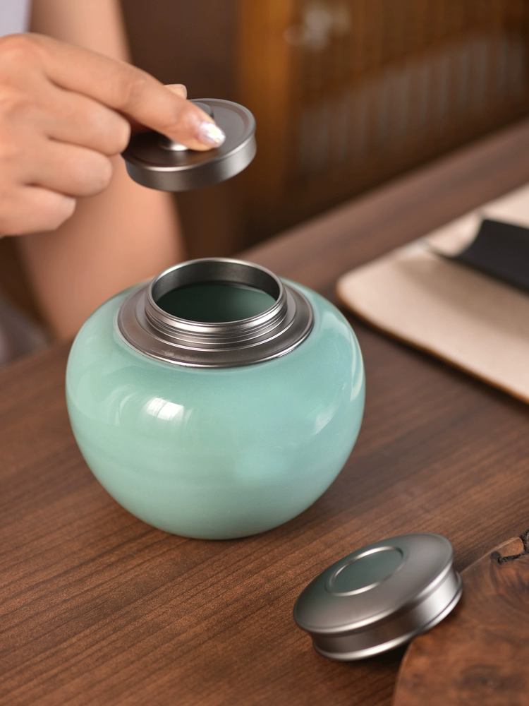 Большая чайная банка Целадон, двухслойная герметичная керамическая чайная банка из сплава, упаковочная коробка для чая Пуэр, резервуар для хранения чая на складе