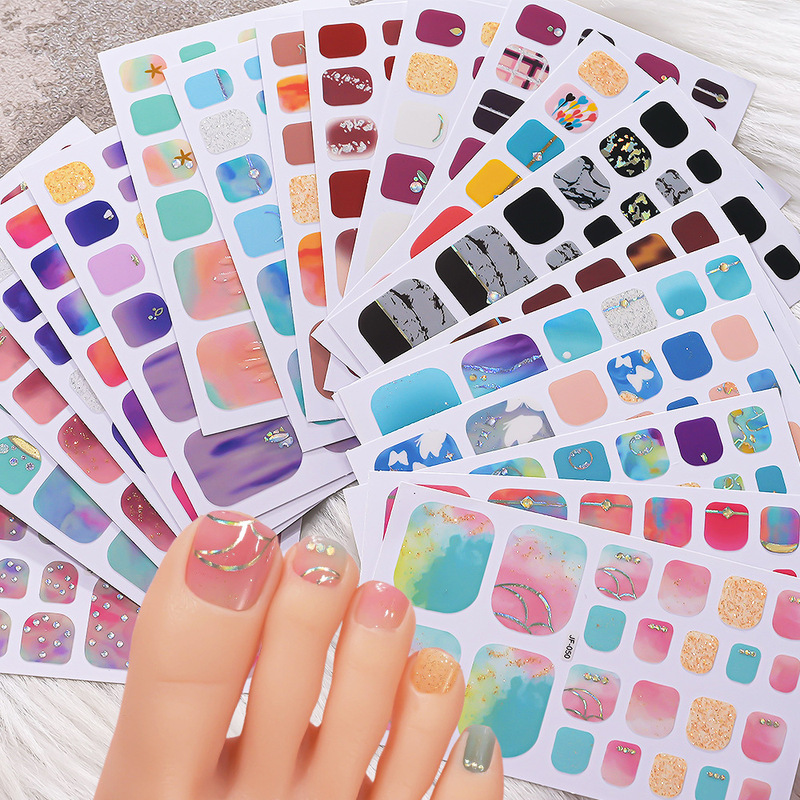 Cross-Border 50 Types of Toenail Stickers 3D Manicure Stickers Toenail Bronzing Imitation Diamond Girl Cute Nail Polish Film Manicure Stickers