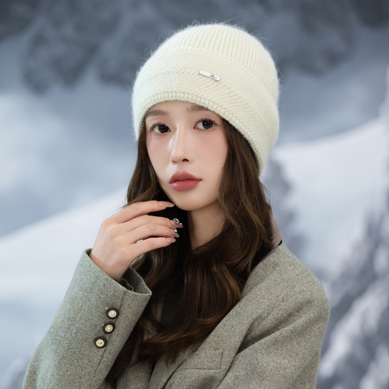 Japanse stijl voor vrouwen, herfst en winter, veelzijdige, dikke, warme, koudebestendige gebreide muts, afslankend voor het gezicht en de oren_voghion.com