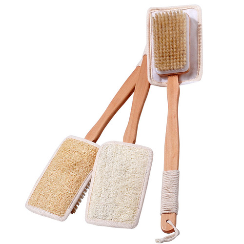 Loofah long handle shower brush with boar bristles, bath scrubber, back scrubbing brush, bathroom shower gadget, body scrub, shower loofah