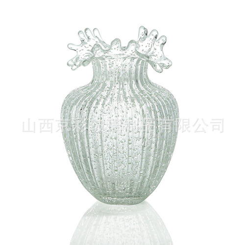 Xiao Qing New Wave Flower Mouth Rural Night Glow Transparent Glass Vase for Dried Flowers, Water-Cultivated Fresh Flowers, Living Room and Bedroom Decoration