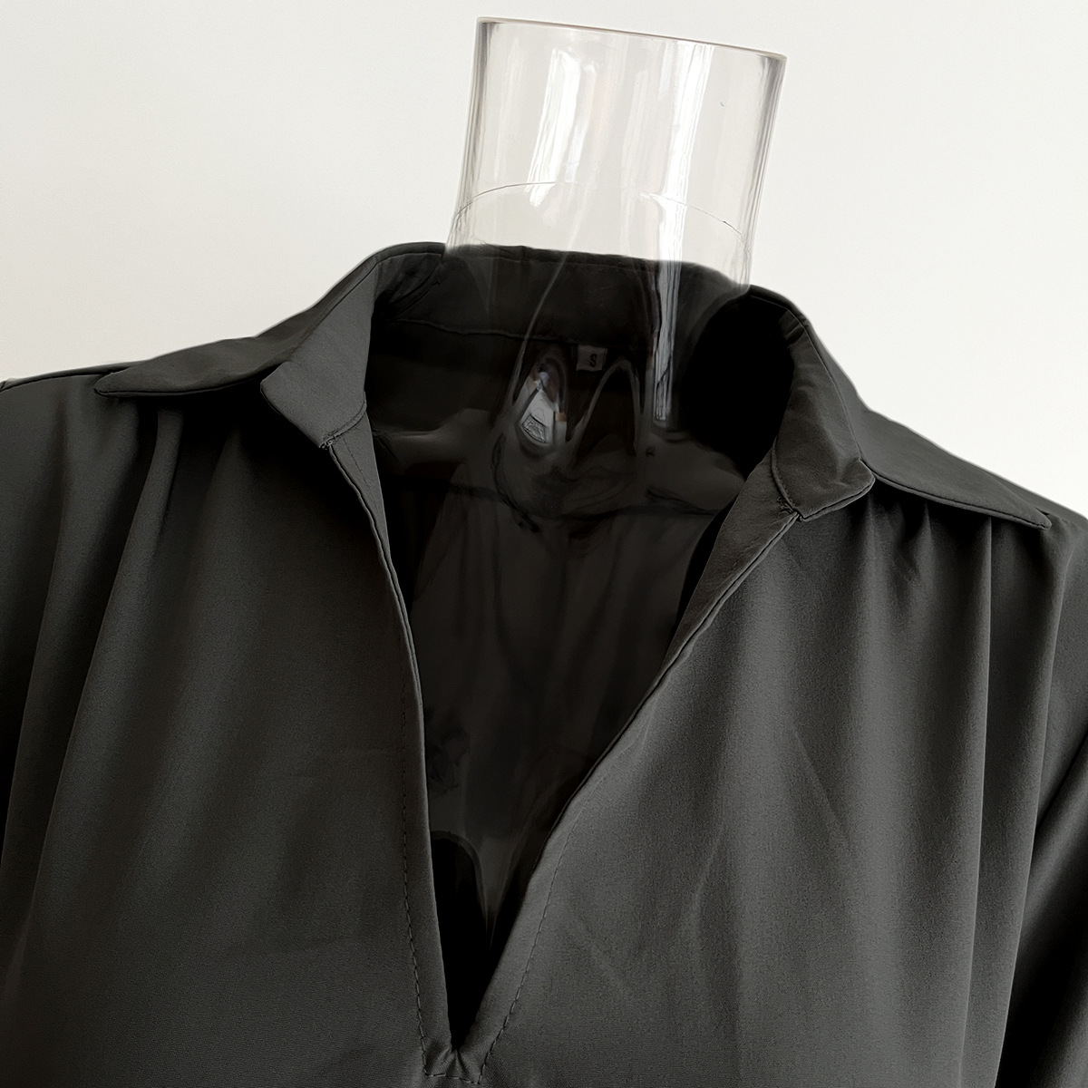 Blouse Collar Dress Women Smocking Waist Controlled Long Sleeves Spring Autumn Women Clothing