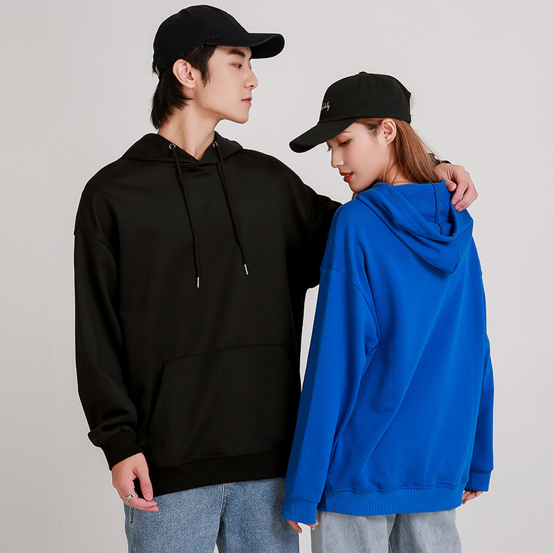 Solid Color Sweatshirt with Dropped Shoulders, Loose Advertising Cultural Shirt, Work Clothes, Long-Sleeved Hoodie, Men's Sweatshirt with Custom Printed Logo