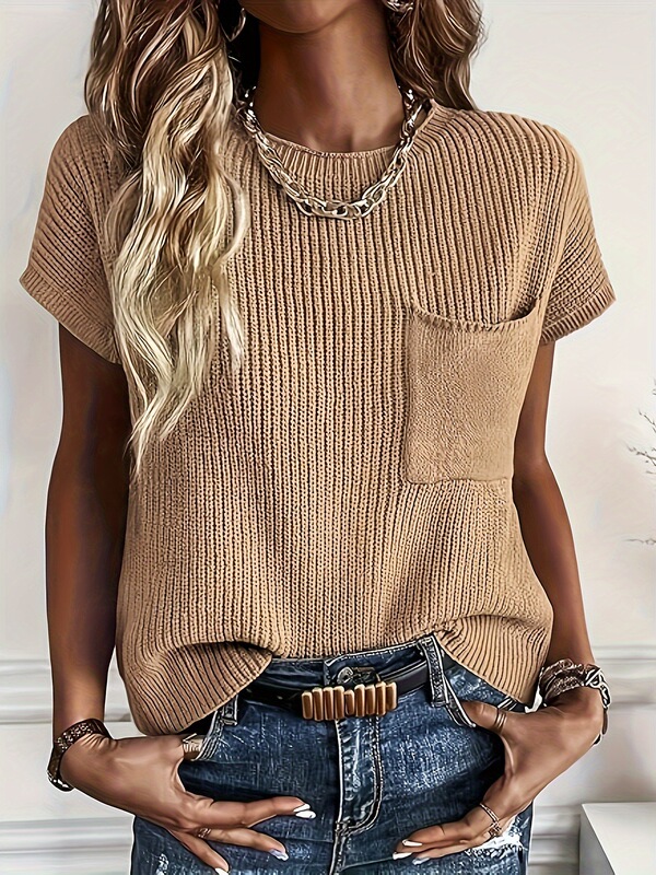 2025 Cross-Border New European and American Women's Lightweight Ribbed Knitted Short-Sleeved Casual Sweaters Cross-Border Dropshipping 2025 Cross-Border New European and American Women's Lightweight Ribbed Knitted Short-Sleeved Casual Sweaters Cross-Border Dropshipping