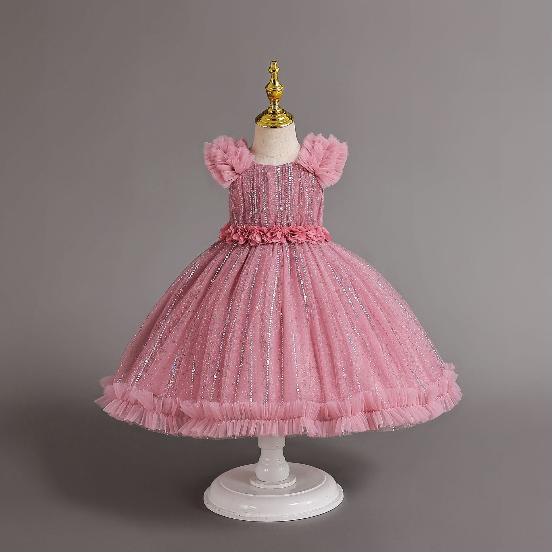 Comercio exterior nuevo vestido de los niños lentejuelas flor princesa vestido bebé niña Navidad Festival vestido niños vestido