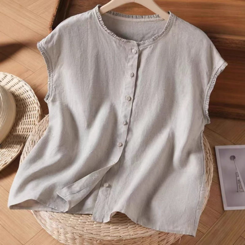 2024 Summer Rainy Linen Sleeveless Shirt Cool and Comfortable Thin Ear Edge Fashion Loose Shirt Artistic Leisure 2024 Summer Rainy Linen Sleeveless Shirt Cool and Comfortable Thin Ear Edge Fashion Loose Shirt Artistic Leisure