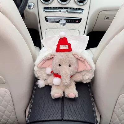 Box In-Car Armrest Box Multifunctional – Car tissue box/set - l-red-hat-red-scarf-gray-elephant-armrest-white-velvet-bag