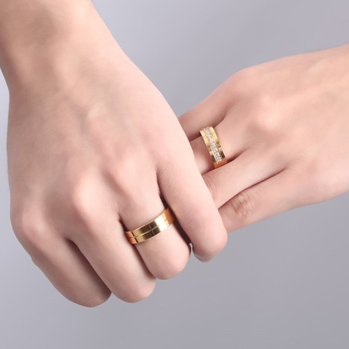 couple ring simple titanium steel couple ring electroplated gold ring inlaid with zircon jewelry CR-054