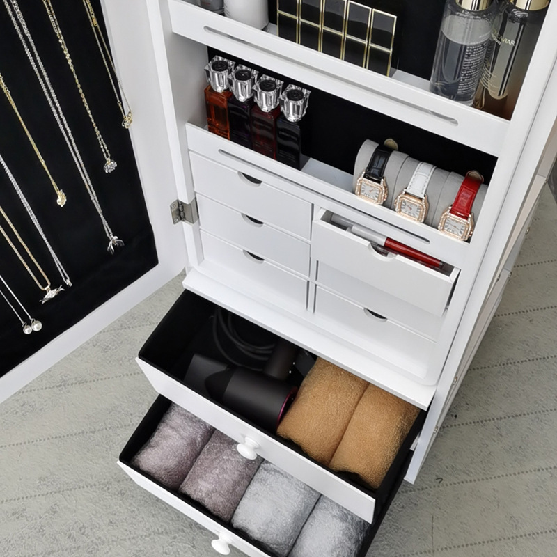 Espejo de piso de madera de cuerpo completo de la joyería gabinete de almacenamiento espejo hogar dormitorio Almacenamiento de joyas con polea espejo image 4