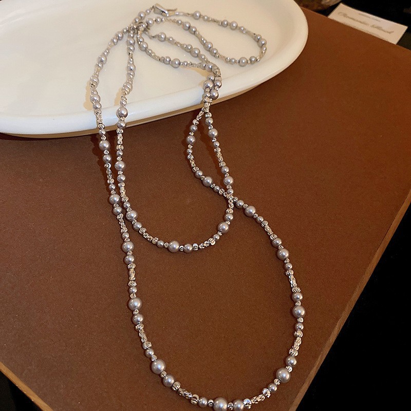 Collar con cuentas de perlas de gota de agua con diamantes transfronterizos otoño e invierno cadena de suéter de lujo ligero francés moda todo fósforo joyería de alta gama