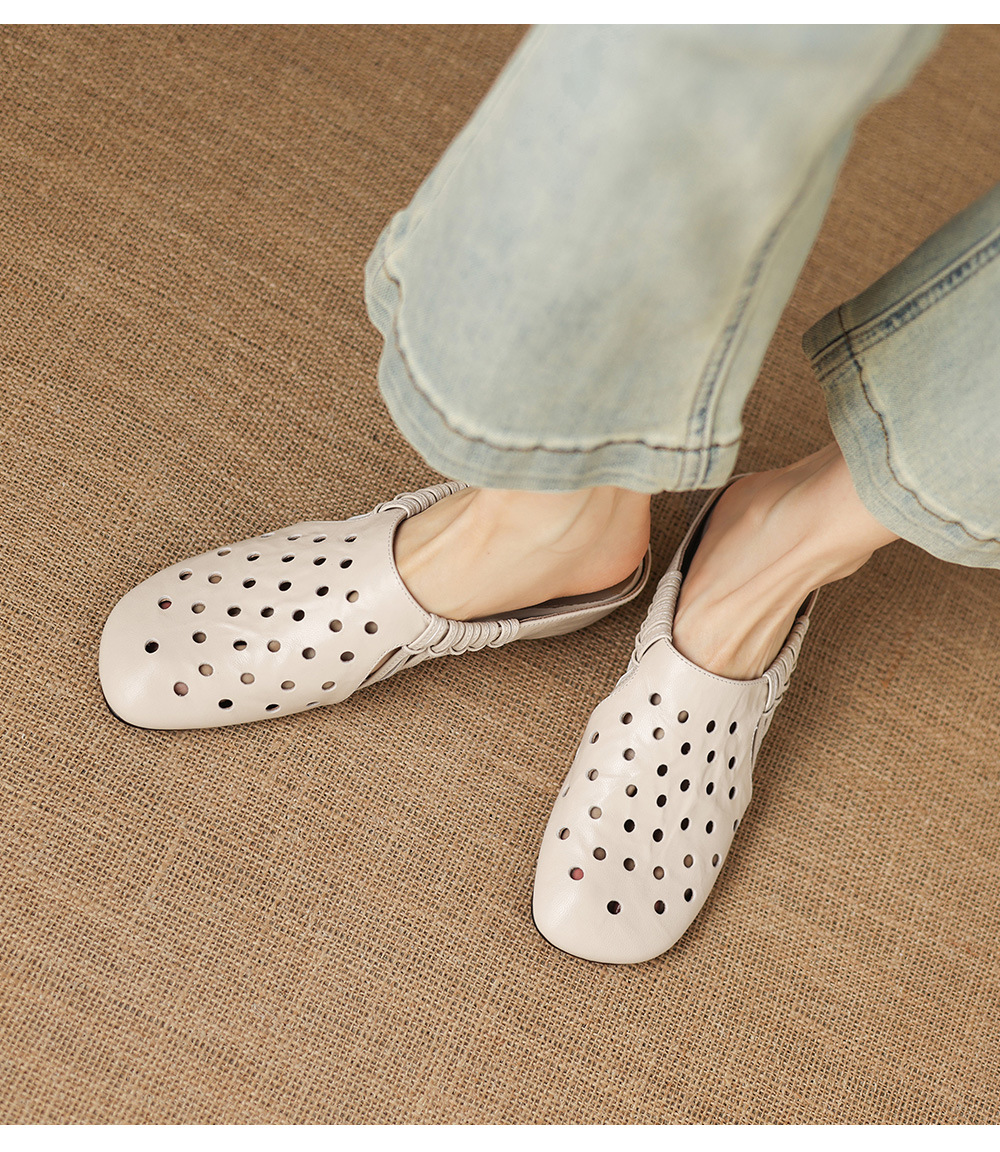 Dép sandal nữ quai chữ V đế xuồng cao gót, phong cách dệt da lộn — đen chi tiết 7