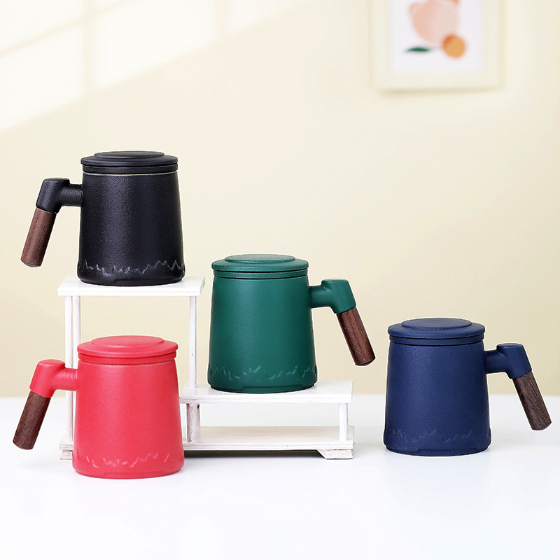 高顏值泡茶杯辦公馬克杯帶蓋茶水分離杯茶杯陶瓷杯子節慶禮品批發