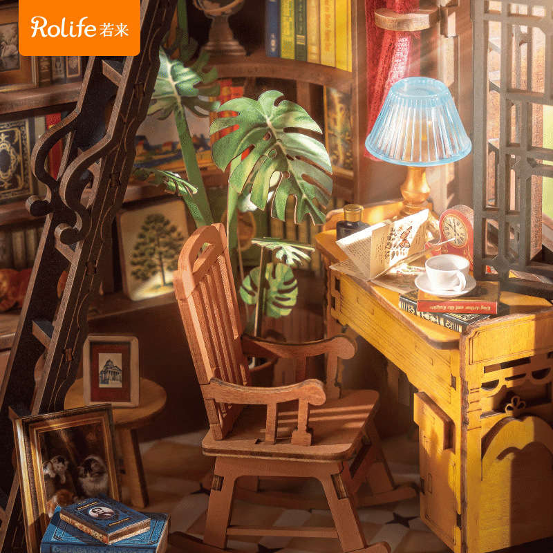 Rolife Ruo Lai Diy House Downton Bookstore Casa modelo ensamblada Escena en miniatura tridimensional Rompecabezas de bloques de construcción Juguetes