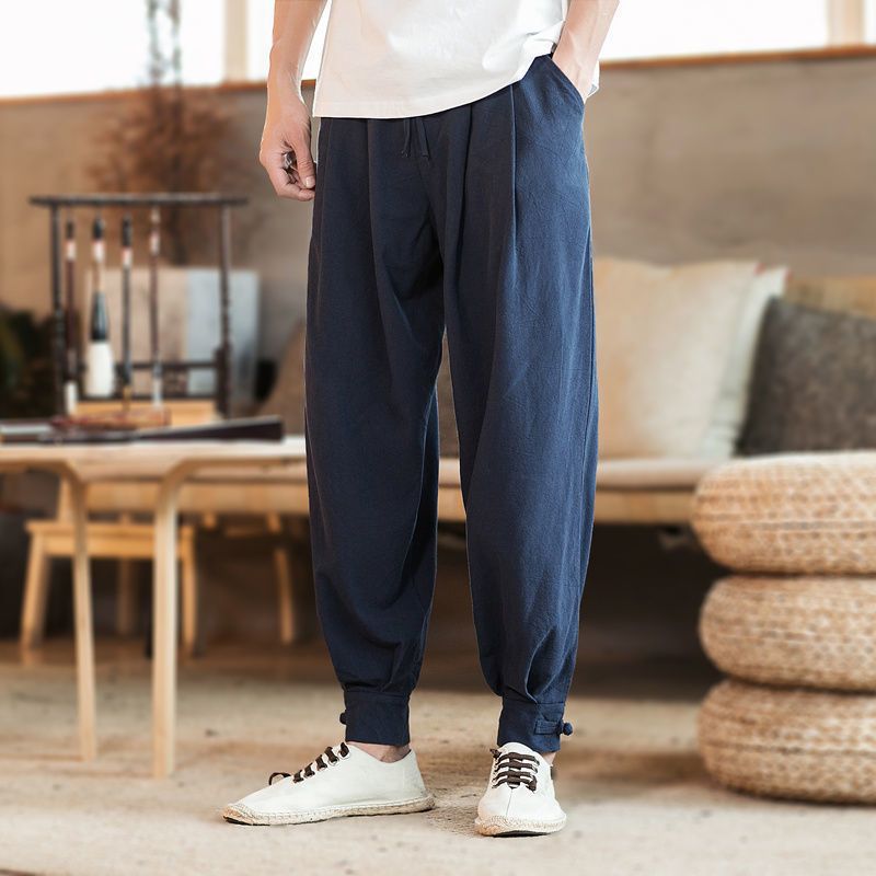 Pantalones de monje polainas libres de algodón y lino para hombres y mujeres monje pantalones de monje sueltos de cerca pantalones de meditación de monje pantalones largos de primavera y verano