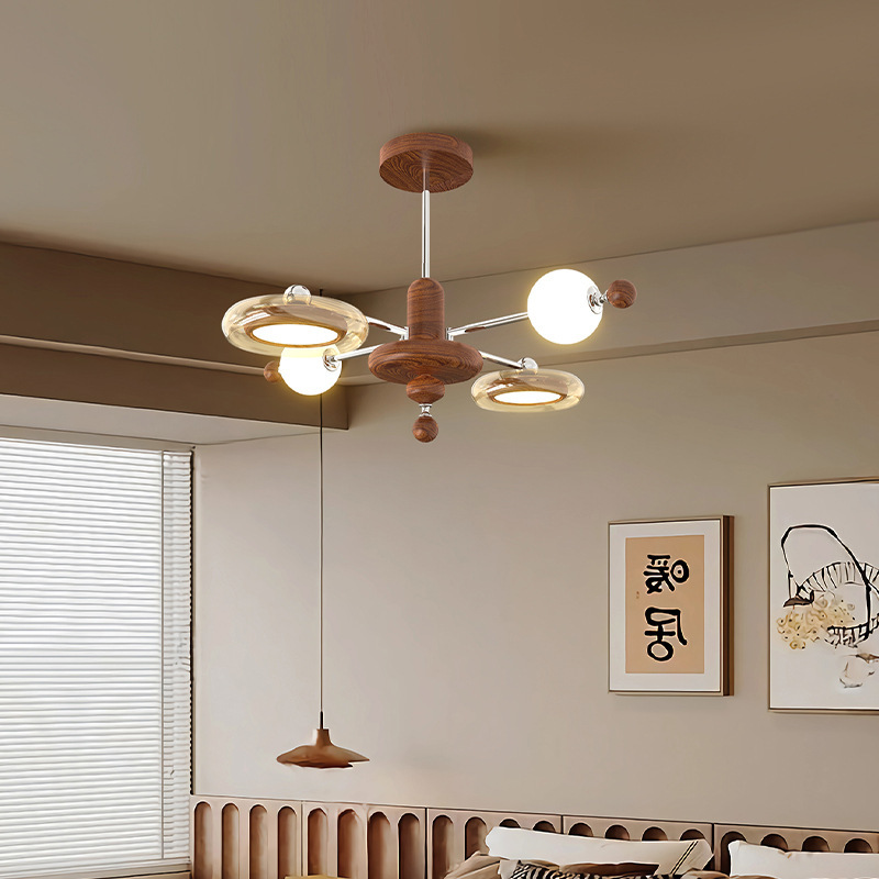 madera de estilo de nuez antiguo espíritu de nuez pasillo dormitorio lámparas silenciosas medievales frijoles retro platillos voladores techo lámpara superior