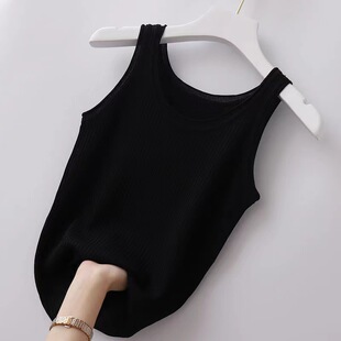 Solid Color Ribbed Camisole for Women, Summer Outerwear, Inner Layer, Anti-Exposure, Sleeveless Top, Women's Tank Top Style
