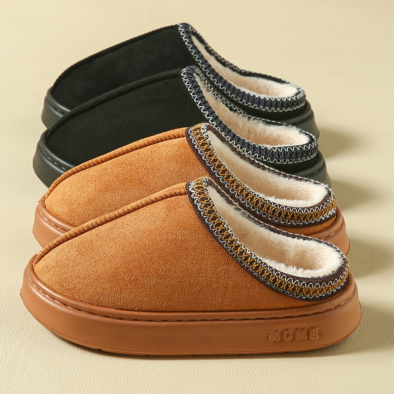 Cross-border suede ethnic style cotton slippers for women, indoor non-slip thick-soled plush warm slippers for men, wholesale Cross-border suede ethnic style cotton slippers for women, indoor non-slip thick-soled plush warm slippers for men, wholesale