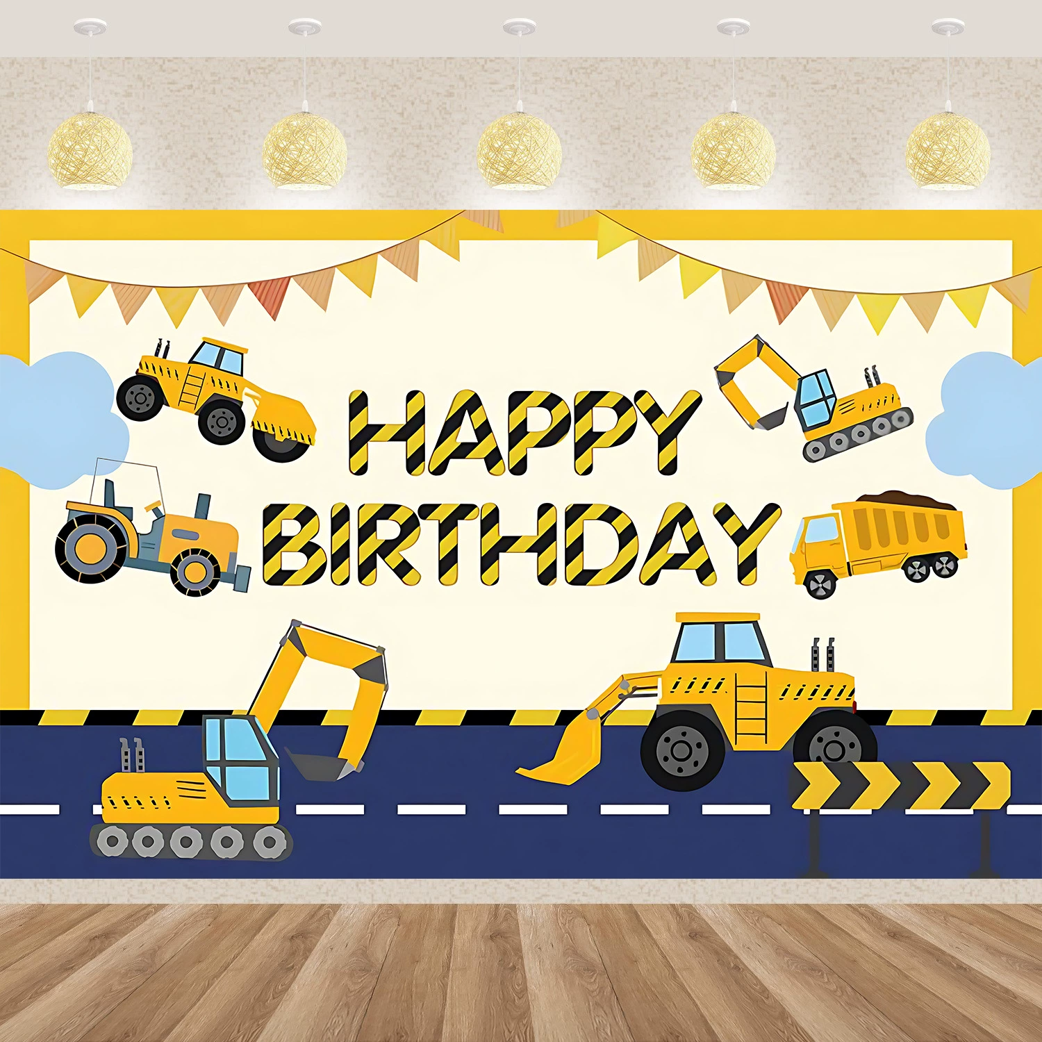 Трансграничная амазонка мультяшный экскаватор фоновая ткань виниловый материал для украшения дня рождения фото фон фото ткань