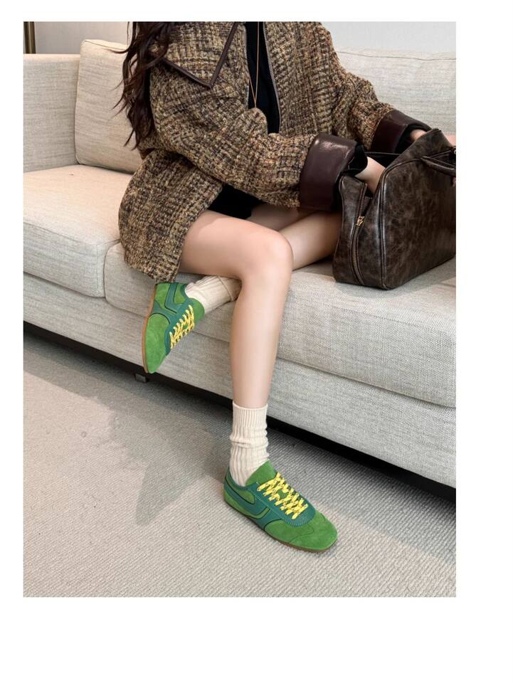 Giày sneaker nữ da thật cổ thấp dáng cổ điển buộc dây phối màu — Bạc, màu nâu, màu xanh lá cây, màu đỏ chi tiết 15