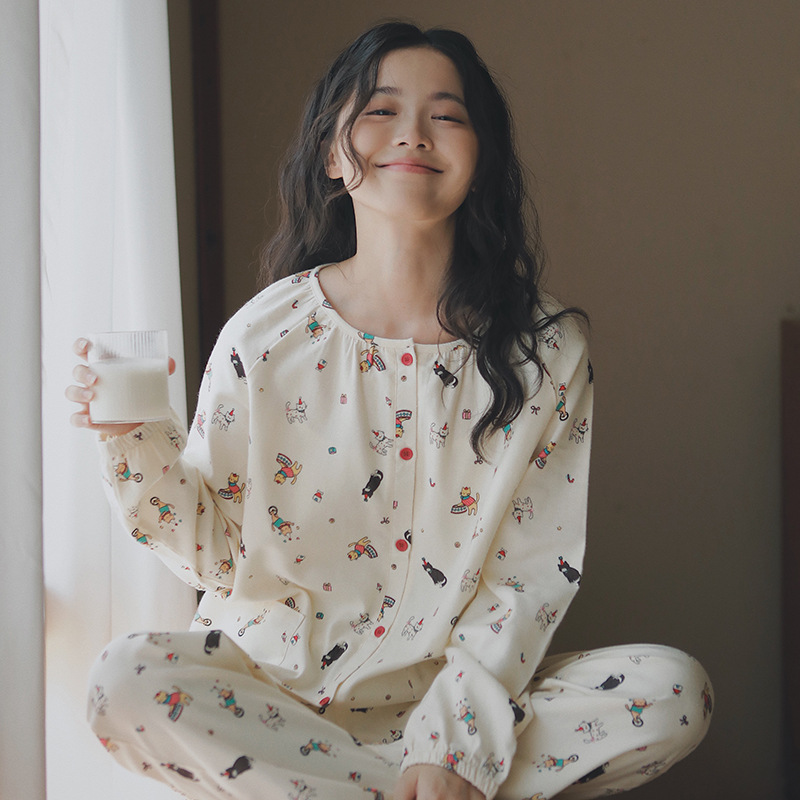 马戏团69-秋冬季全棉磨毛绒布女士卡通睡衣纯棉春秋家居服套装INS