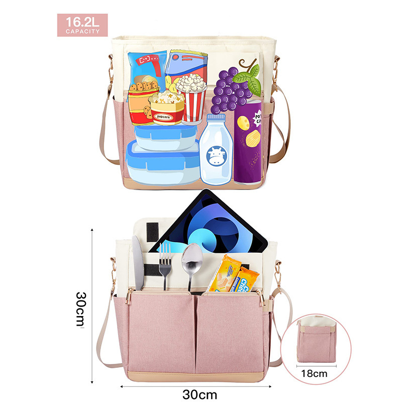 Bolso de almuerzo para mujer de venta caliente, bolso de almuerzo, caja de almuerzo de aislamiento a prueba de fugas, bolso de almuerzo refrigerado con correa para el hombro
