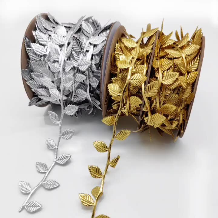 Cross-Border Lantern Decoration Leaves, Simulated Gold-Stamped Fabric, Gold and Silver Willow Leaves, Garland Vine Decoration, Willow Twigs